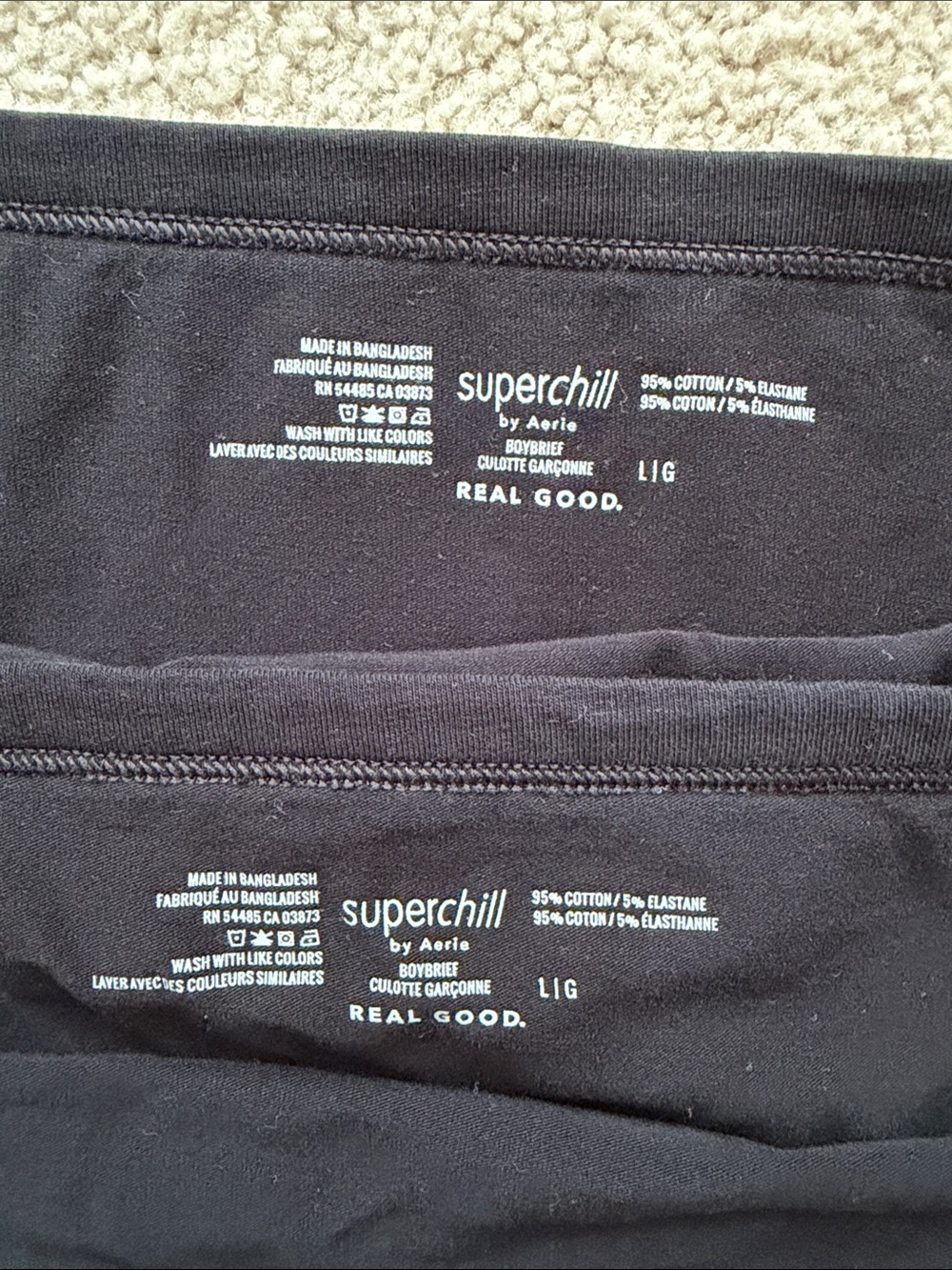 2 Pair superchill by Aerie Cotton Real good  BoyBriefs in Black size large.